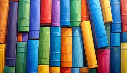 A vibrant assortment of colorful book spines arranged in a visually appealing composition