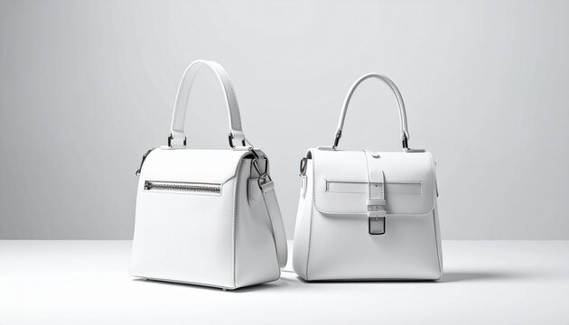 elegant white handbags side by side—featuring structured silhouettes, metallic hardware, and distinct closures