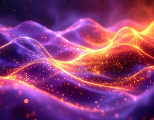 Abstract waves of light in purple and orange with sparkling details