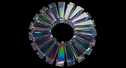 Abstract glowing cube structure with neon light and geometric shapes design