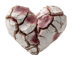 Fractured heart sculpture visual creative space isolated on transparent background