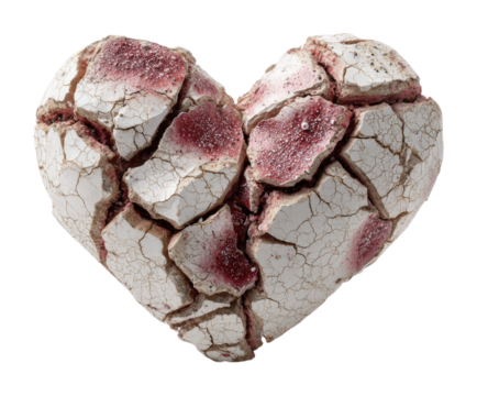 Fractured heart sculpture visual creative space isolated on transparent background