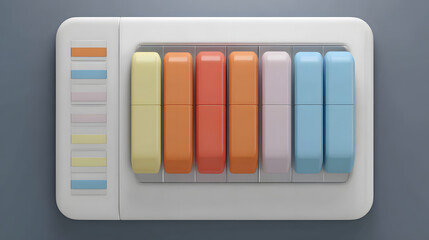 oligarchy. Pill organizer with tablets in sequence, clinical top view, geometric arrangement. STEM education sheets, lab safety posters, designed for biotech research communications.