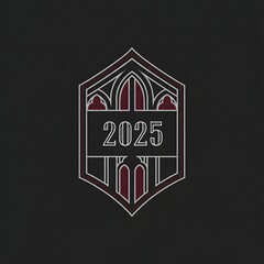 A modern and sleek emblem featuring the year 2025 with intricate gothic-inspired design elements on a dark background