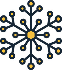 Whimsical winter scene with falling snowflakes and a serene landscape illustration