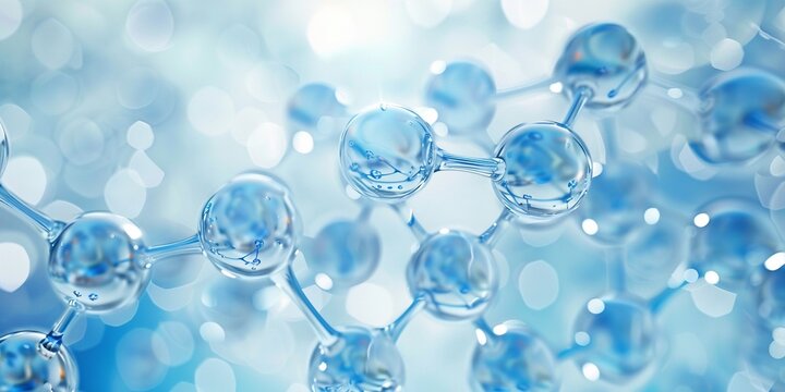 Abstract transparent molecular structure in blue tones, suitable for science, technology, or biotechnology concepts copy space banner