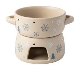 Winter-themed fondue set cozy kitchen decorative item warm atmosphere isolated on transparent background