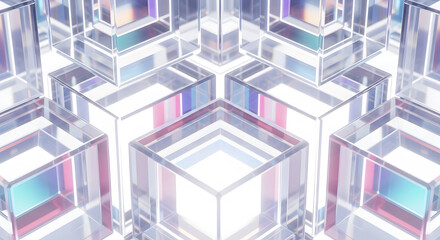 Abstract geometric cubes with iridescent colors