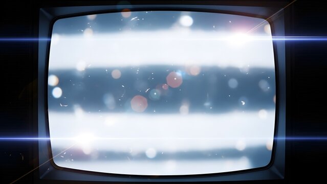 Vintage television screen displaying static and blurry lights with lens flares