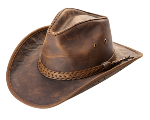 Distressed Brown Leather Cowboy Hat Isolated Front View