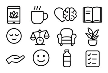 Minimalist icons set: wellness, relaxation, mindfulness, and balance symbols