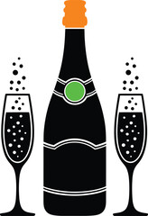 Dynamic black and white wine bottle illustration with bold typography and abstract elements