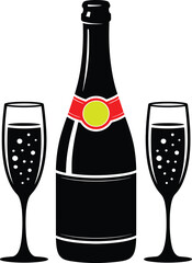 Dynamic illustration of a black wine bottle in a fierce battle scene with vibrant color accents