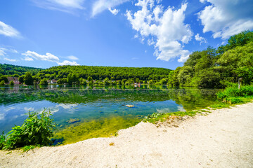 Landscape at Lake Itzelberg. Idyllic nature at the lake near Itzelberg in the Swabian Alb near K&ouml;nigsbronn.
