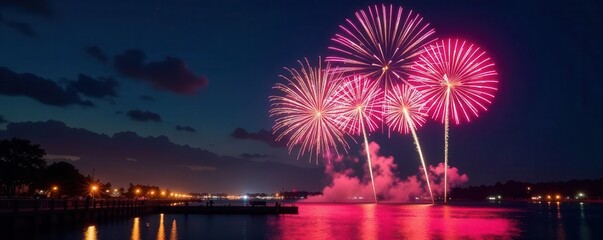 Fototapeta premium Vibrant fireworks illuminate night sky, Diwali celebration , dark, art