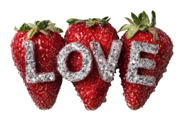 Love shaped strawberries showcase food isolated on transparent background