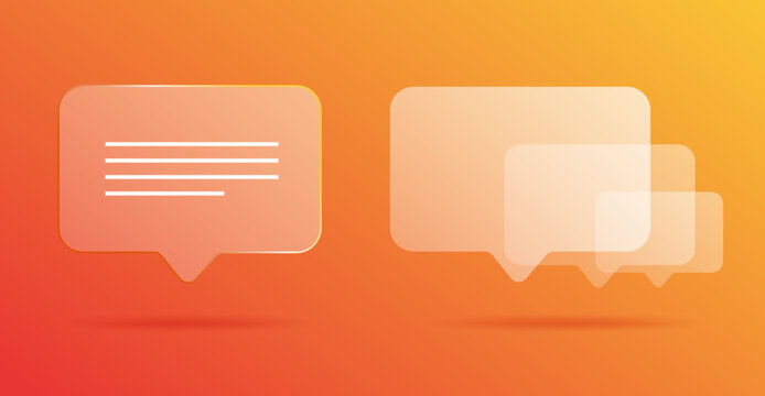 Chat speech bubbles messages collage modern 3d transparent notifications modern design vector graphic illustration set, dialog talk balloons poster orange white, support help service idea