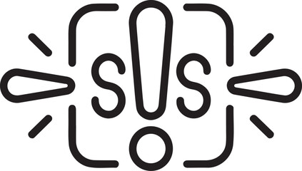 Sos signal with exclamation marks and radiating lines