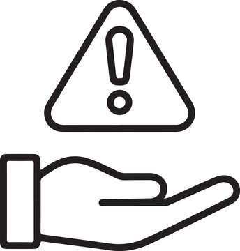 Hand holding warning sign icon for caution and danger
