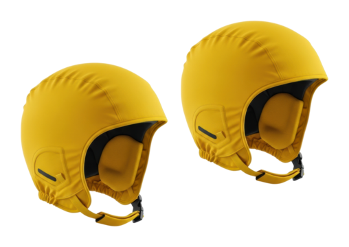 Yellow ski helmets displayed winter sports gear isolated on transparent background