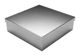 Metallic box displaying reflections in space minimalist design isolated on transparent background