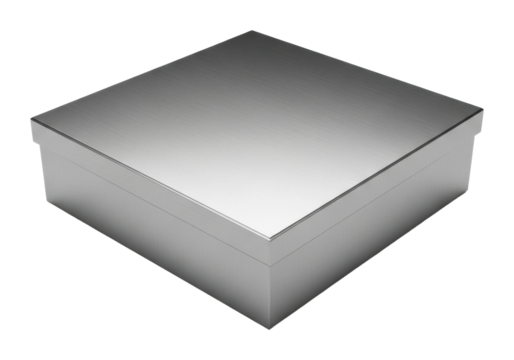 Metallic box displaying reflections in space minimalist design isolated on transparent background