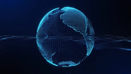 Global network connection concept with a blue planet earth and abstract digital information lines on a blue background. Nebula of dots representing machine learning process with data analysis.  - Powered by Adobe