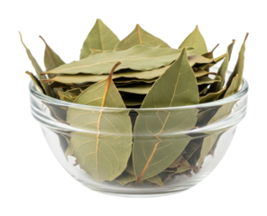 Culinary use of dried bay leaves in kitchen cooking process isolated on transparent background