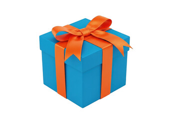 Obraz premium 3d blue gift box with orange ribbon isolated on transparent background