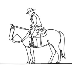 Single Line Drawing of a Cowboy Riding a Horse in a Classic Western Style