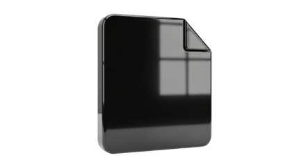Glossy Black File Icon with Folded Corner on Black Background document paper