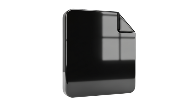 Glossy Black File Icon with Folded Corner on Black Background document paper