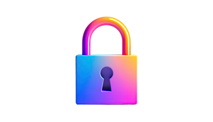 Shiny, colorful gradient padlock floating on a solid black backdrop
