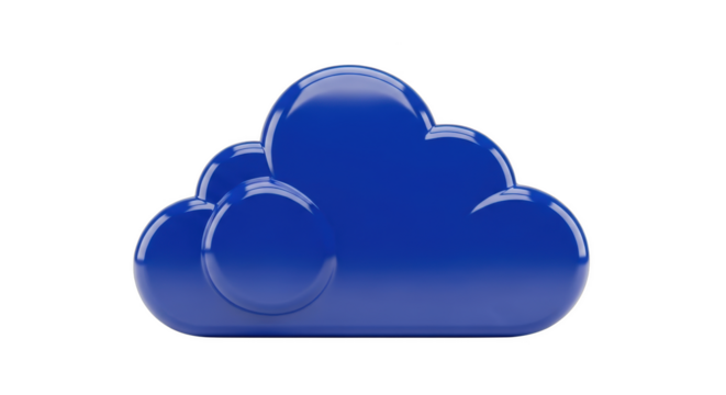 Glossy Blue Cloud Icon on Black Background for Digital Concepts Keywords: cloud, icon, symbol, technology, data, storage, network
