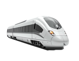 Streamlined white train, angled view