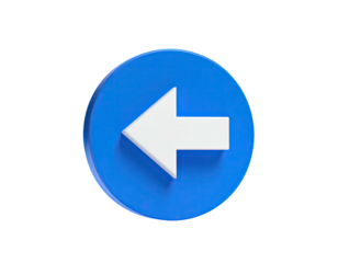 Blue round button with a pointing white arrow to the left