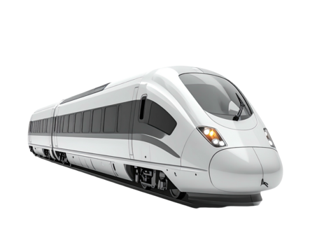 Streamlined white train, angled view