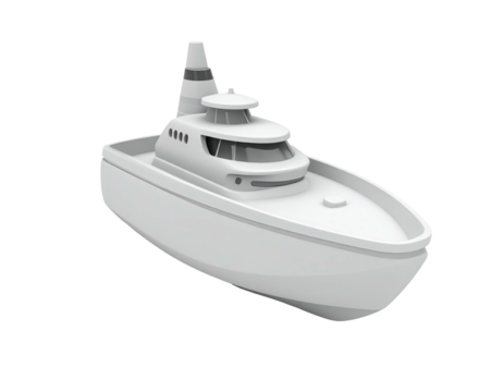 White yacht with detailed decks and upper cabin on black ground