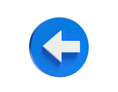 Blue round button with a pointing white arrow to the left