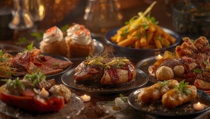 A gourmet plate of delicious lamb chops with fresh herbs, spices, and roasted vegetables for a healthy dinner meal