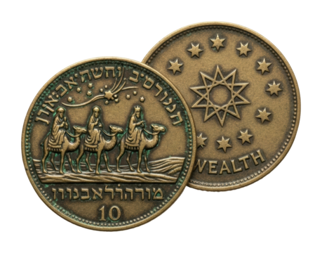 Historical coin depicting trade routes ancient markets bronze isolated on transparent background