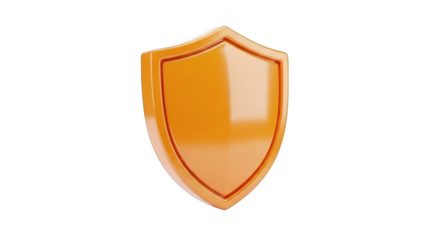 Glossy Orange Shield Emblem with Reflective Surface on Black Background protection security