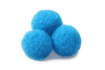 Blue furry pom-pom balls connected, soft fluffy texture, vibrant craft decoration, transparent background