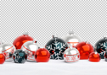 Isolated Red Black and Silver Christmas Baubles on Snow
