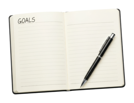 Goals for success office desk professional overhead view isolated on transparent background - Powered by Adobe