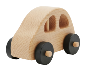 Wooden toy car for kids playroom educational toy isolated on transparent background