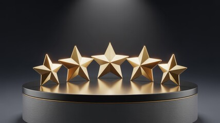 Star Award Display: A cluster of five golden stars, symbolizing top-tier achievement and excellence, are prominently displayed upon an elegant podium.