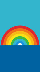 Naklejka premium Colorful rainbow over blue water and light blue sky