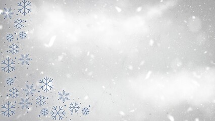 Winter background year end sale design displays snowflakes on a bright gray abstract illustration, creating a festive seasonal look Winter year end sale background with blank space.