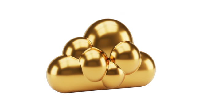 Shiny golden cloud icon with rounded bubbly shapes on a black background symbol - Powered by Adobe